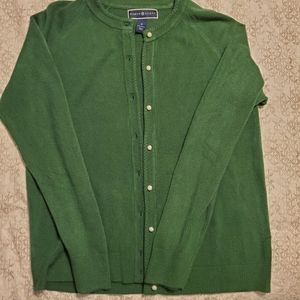 Karen Scott Green Cardigan Pearl Buttons
